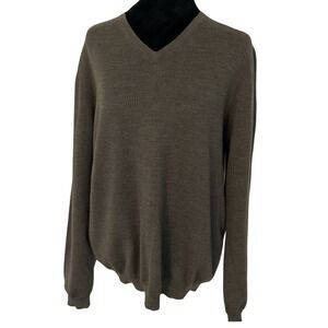 Brooks Brothers Stretch V-Neck Sweater Pullover Size M Merino Blend Olive Preppy